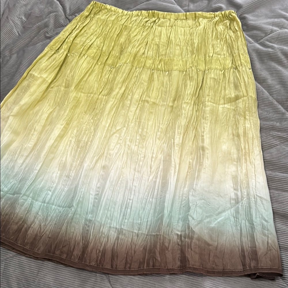 Rafaella Yellow Green Midi A-Line Skirt